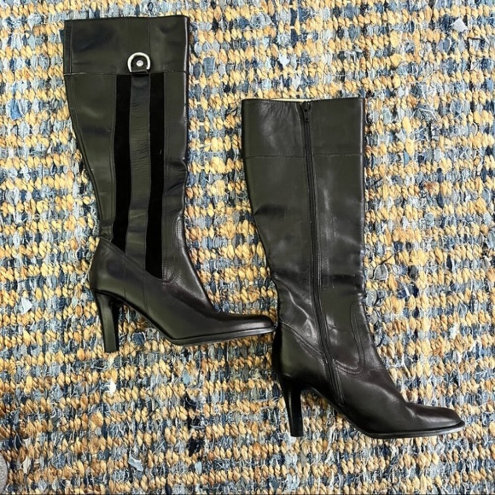 Vintage Coach Black Italian Leather & Suede Augustine Tall Calf Boots Size 5.5